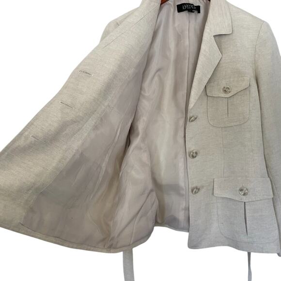 Kasper Linen Blend Tan/Neutral Belted/Tie Blazer / Jacket / Utility Pockets, 12 - Picture 7 of 16